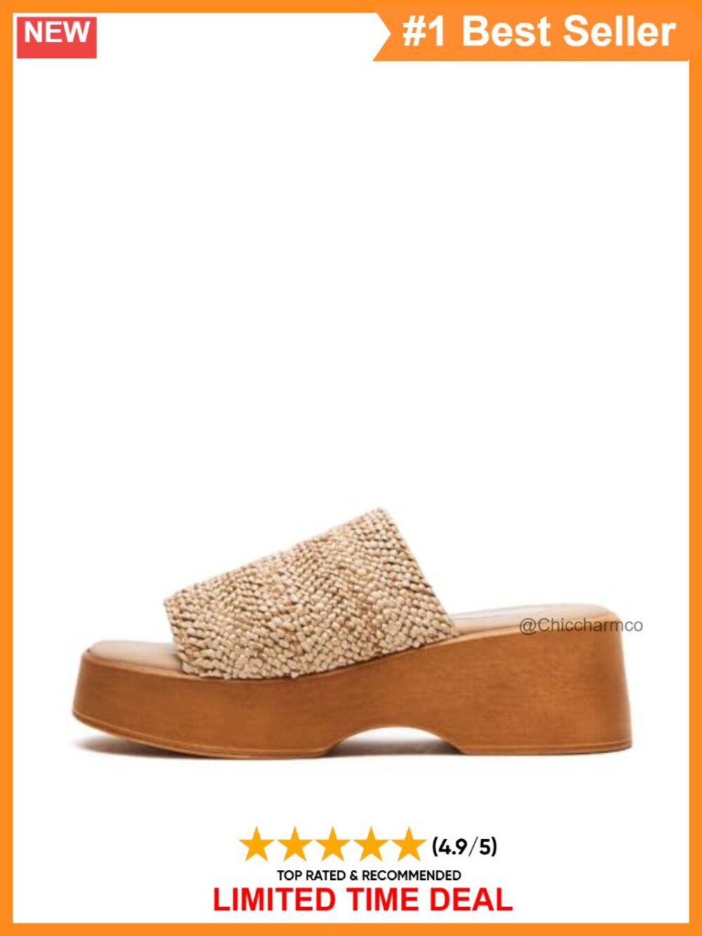 Raffia Platform Sandals Open Toe Wedge Slides Slip On